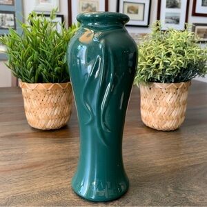 Vintage Haeger Vase Deep Green Ribbon Design Forest Green Made in USA Haeger 980